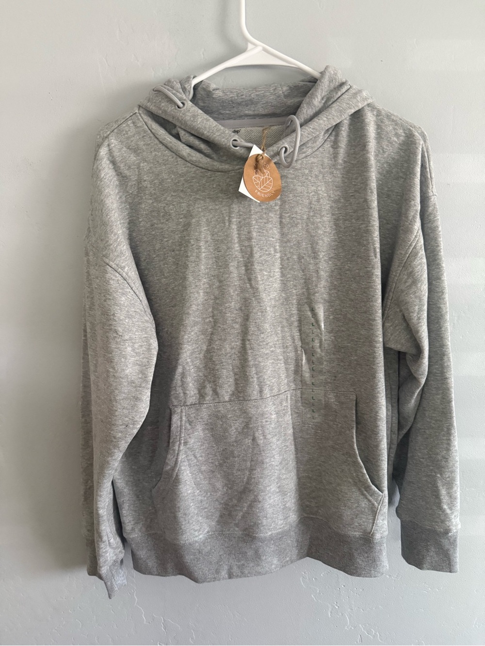 dip Off-the-Shoulder Sweater Hoodie in Light Gray